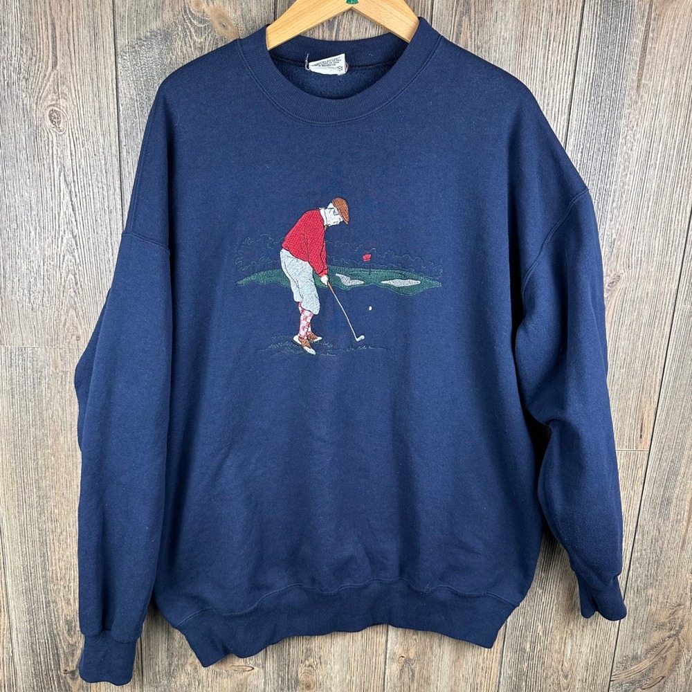 Nutmeg Mills Golf Vintage Embroidered Crewneck Sweatshirt Navy Blue Adult XL - Picture 2 of 5
